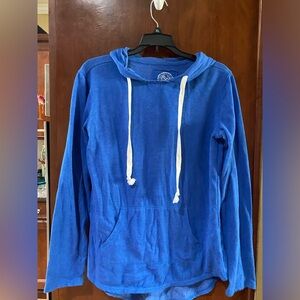 SO Women's Blue Cowl Neck Sweater with White Accents